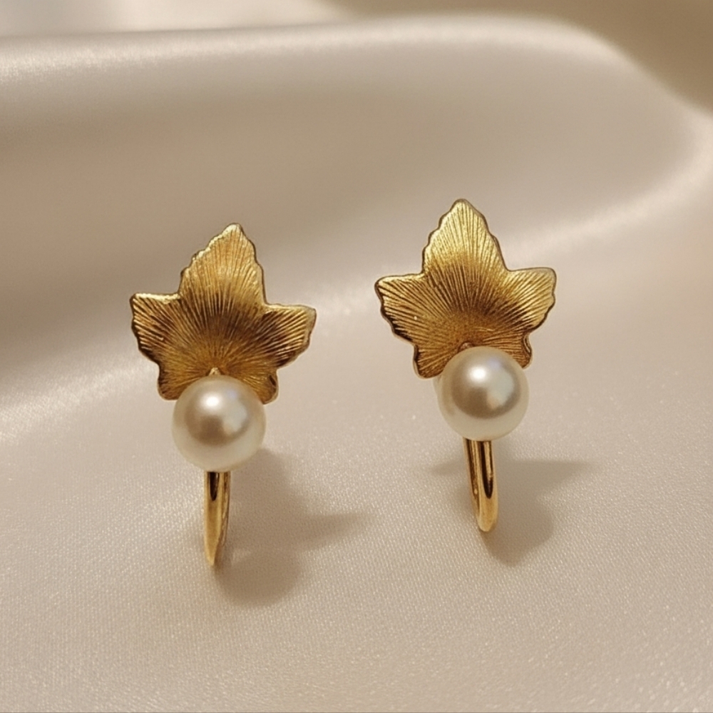Krementz 14K Gold Overlay Cultured Pearl Vintage Earrings